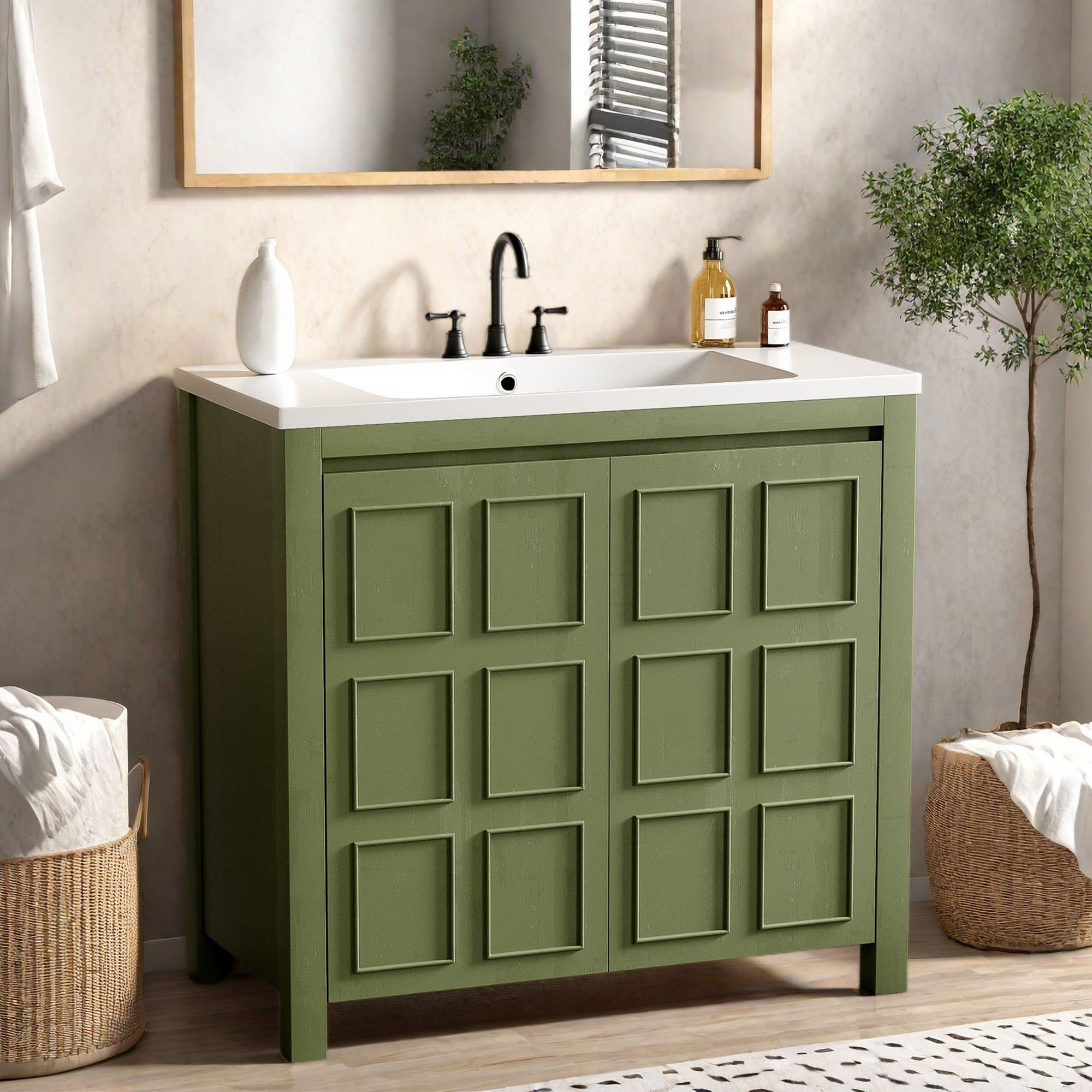Elegant Olive Green Bathroom Vanity – Modern & Timeless Design